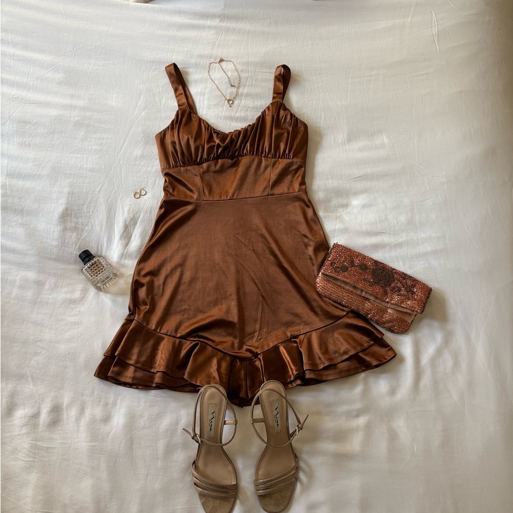 Elegant Brown Satin Dress